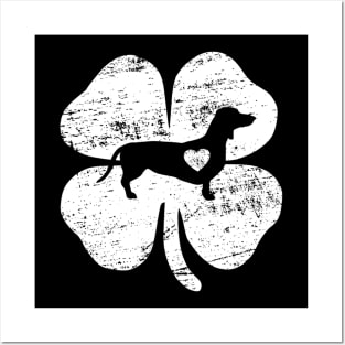 Dachshund Silhouette Shamrock St Patricks Day Posters and Art